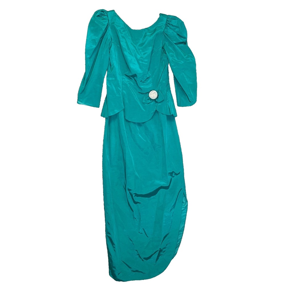 Womens 1980s Teal Moire Satin Dress 14 NWT Prom Party Retro Glam